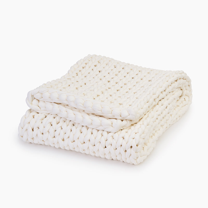 knitted weighted blanket canada - cloud white