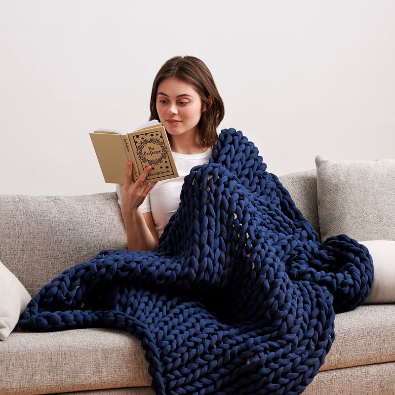 Knitted Weighted Blanket - Cotton Napper - Midnight Blue